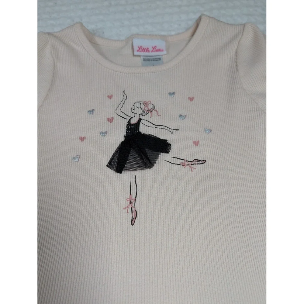 Little Lass Girls Pink Ballerina Ribbed Top and Black Tulle Tutu‎ Skirt Set 4